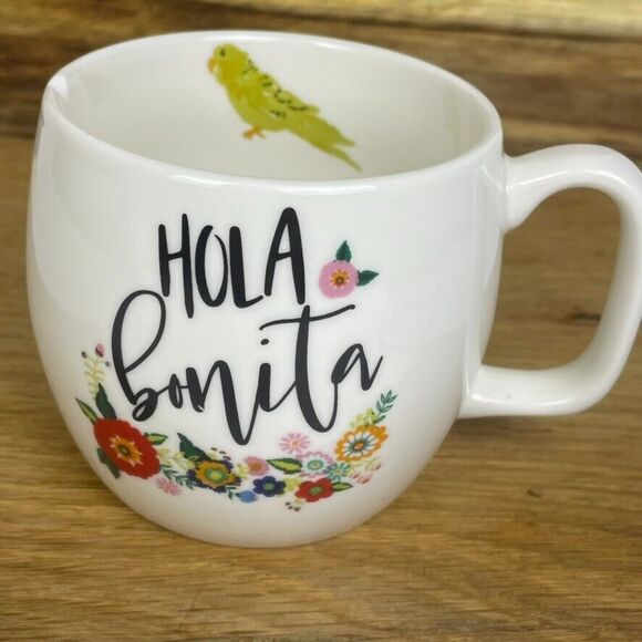 Opalhouse Hola Bonita Parrot Tropical Floral Spanish Hello Beautiful Mug - Picture 1 of 11